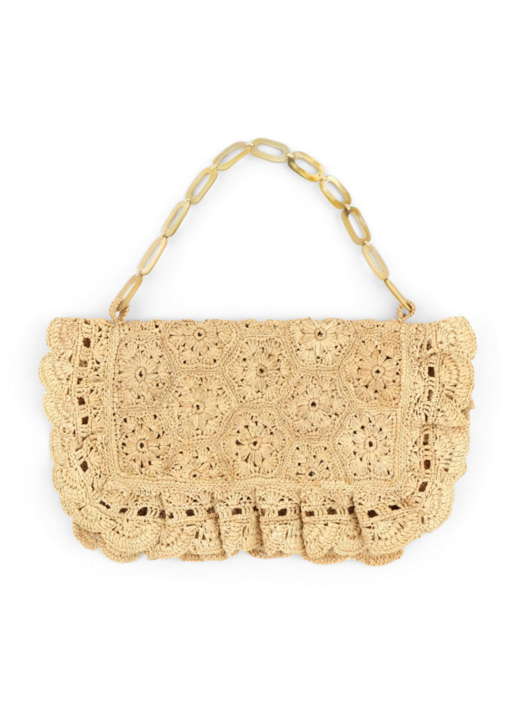 Pochette a rabat en raphia naturel