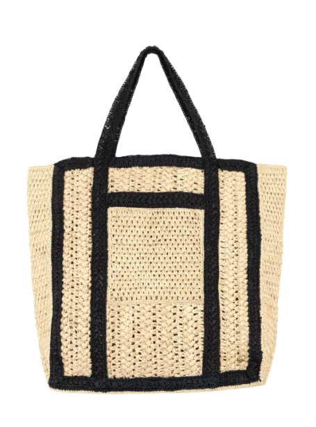 tote bag en raphia noir et naturel